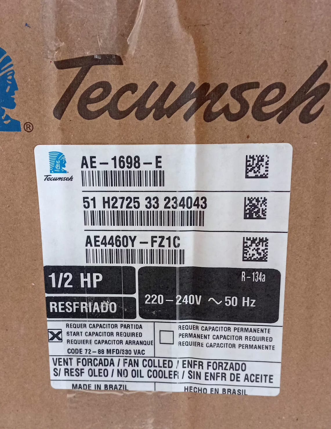 Motor Tecumseh 1/2 HP comercial para gas R.134